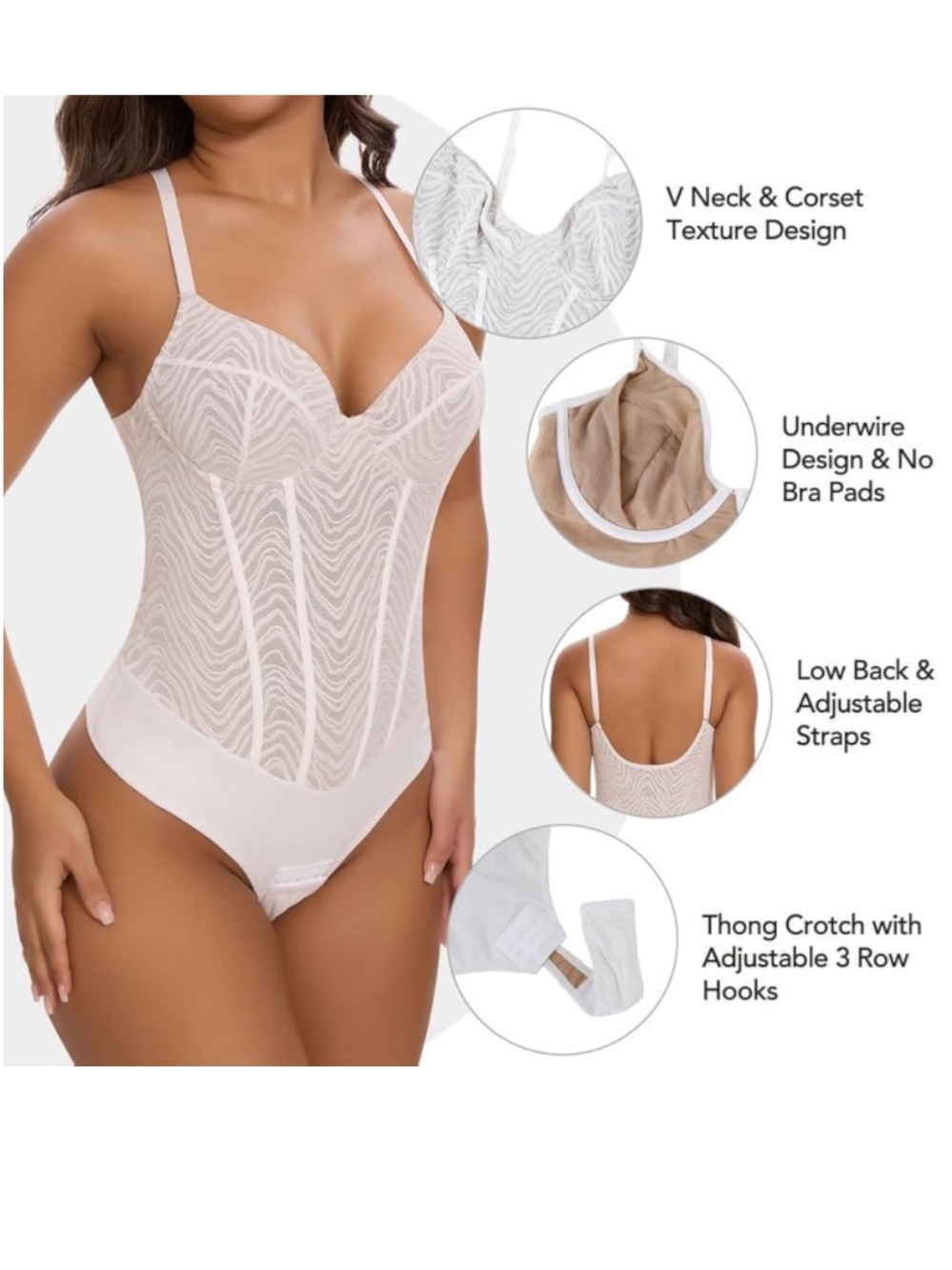 SHAPERIN Deep V Tummy Control Corset Bodysuit Size L - Picture 3 of 4